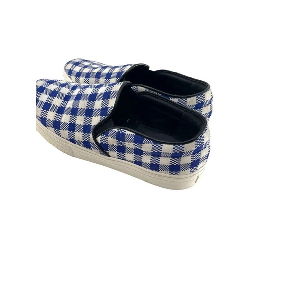 Celine Paris Womens Size EU 40 Slip On Blue Plaid Print Canvas Sneakers Shoes - Picture 5 of 16